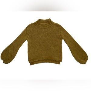 Italian mustard yellow mock neck sweater with balloon sleeves